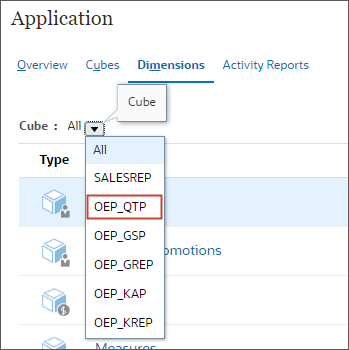Selecting the Quota cube